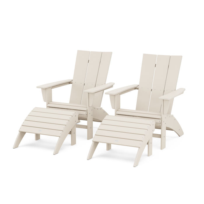 Modern Curveback Adirondack Chair 4-Piece Set with Ottomans