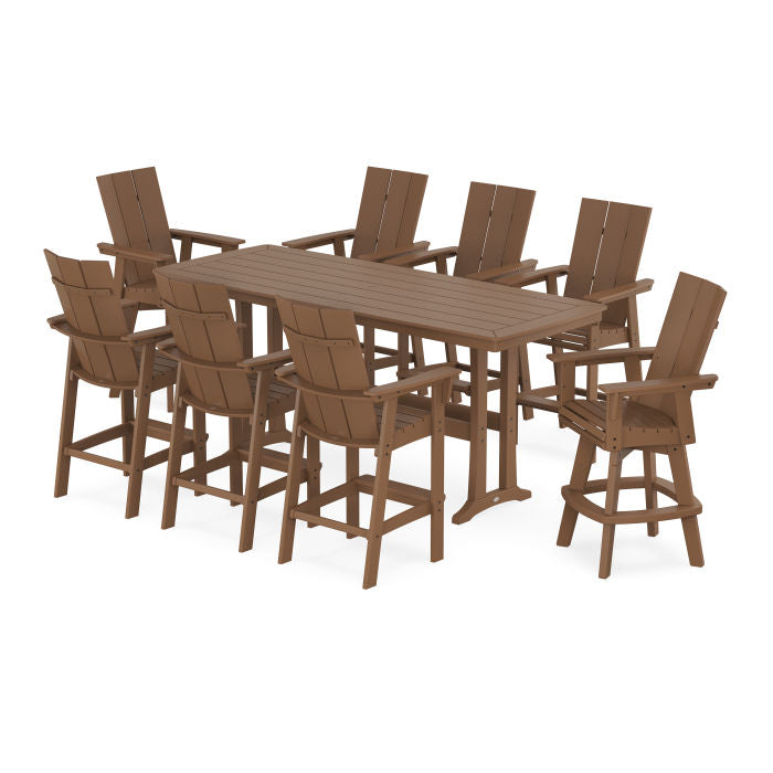 Modern Curveback Adirondack Swivel 9-Piece Bar Set with Trestle Legs