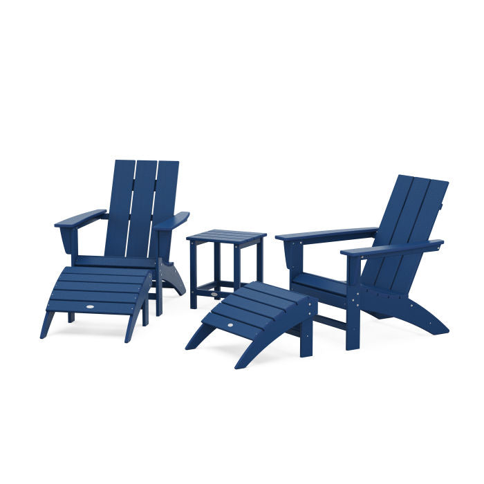 Modern Adirondack Chair 5-Piece Set with Ottomans and 18" Side Table