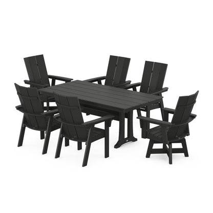Modern Curveback Adirondack Swivel Chair 7-Piece Farmhouse Dining Set With Trestle Legs