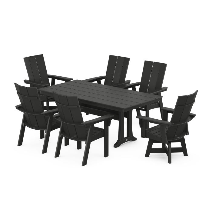 Modern Curveback Adirondack Swivel Chair 7-Piece Farmhouse Dining Set With Trestle Legs
