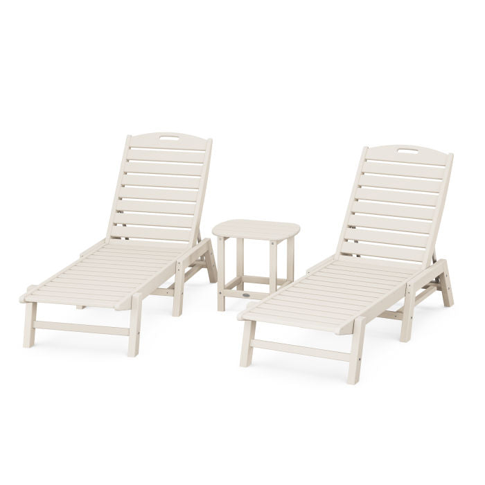 Nautical 3-Piece Chaise Lounge Set with South Beach 18" Side Table