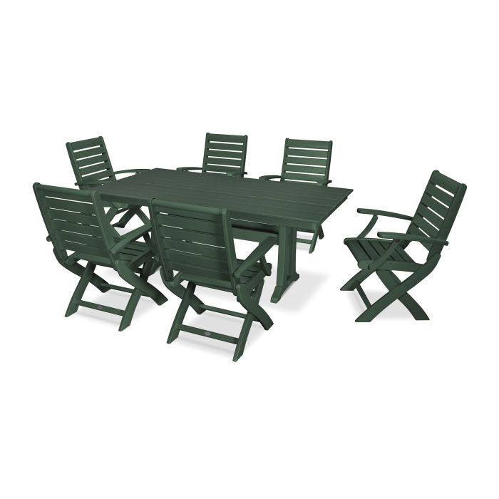 Signature Folding Chair 7-Piece Farmhouse Dining Set with Trestle Legs