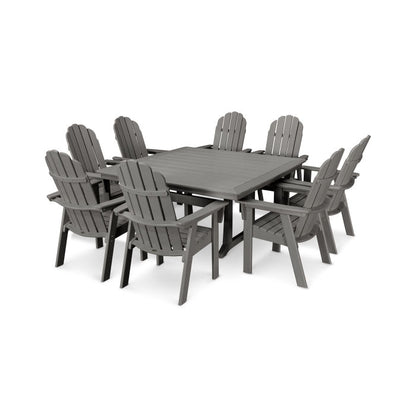 Vineyard Curveback Adirondack 9-Piece Nautical Trestle Dining Set