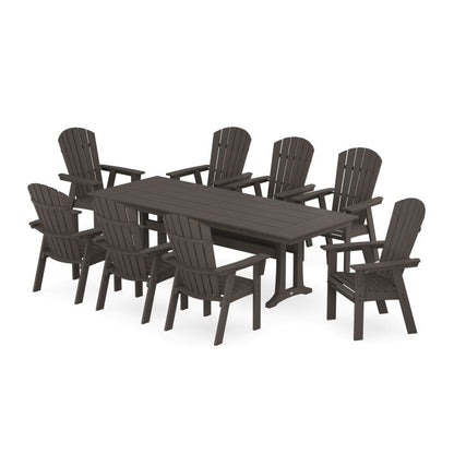 Nautical 9-Piece Curveback Adirondack Farmhouse Dining Set with Trestle Legs in Vintage Finish