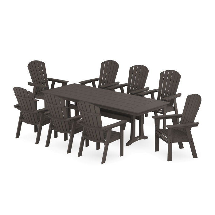 Nautical 9-Piece Curveback Adirondack Farmhouse Dining Set with Trestle Legs in Vintage Finish