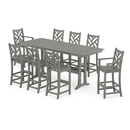 Chippendale 9-Piece Farmhouse Bar Set with Trestle Legs
