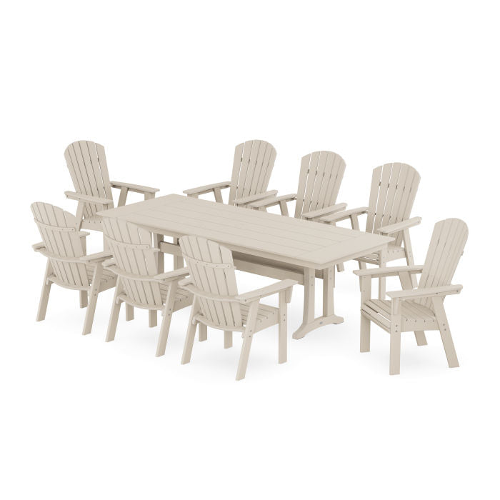 Nautical 9-Piece Curveback Adirondack Farmhouse Dining Set with Trestle Legs