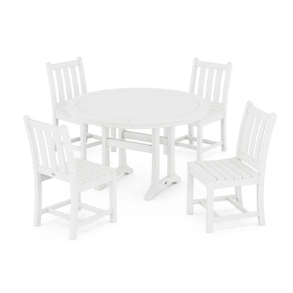 Traditional Garden Side Chair 5-Piece Round Dining Set With Trestle Legs