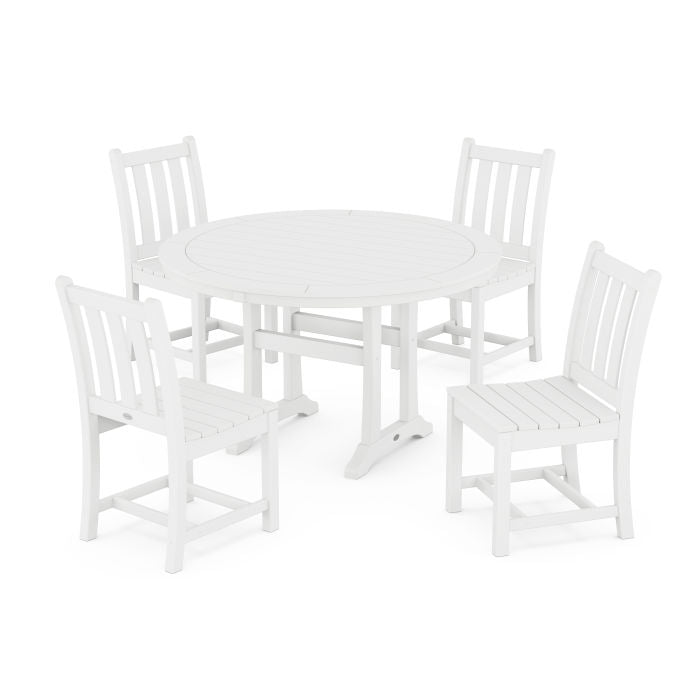 Traditional Garden Side Chair 5-Piece Round Dining Set With Trestle Legs