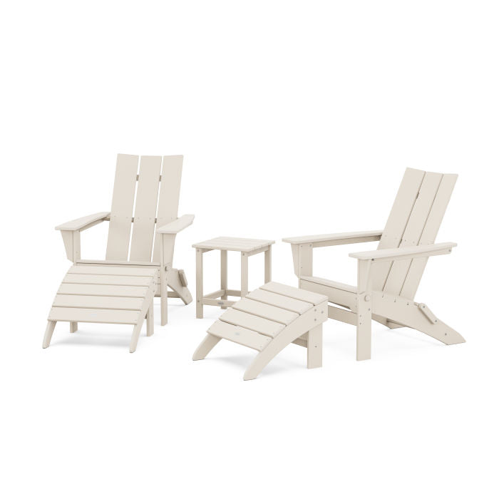 Modern Folding Adirondack Chair 5-Piece Set with Ottomans and 18" Side Table