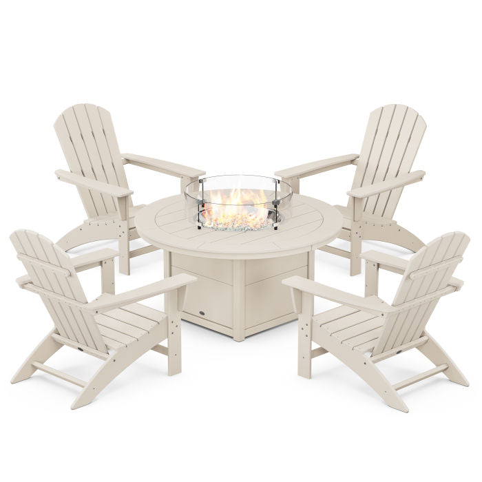 Nautical 5-Piece Adirondack Chair Conversation Set with Fire Pit Table