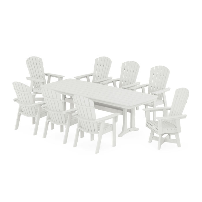 Nautical Curveback Adirondack Swivel 9-Piece Dining Set with Trestle Legs in Vintage Finish