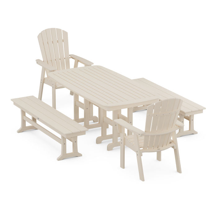 Nautical Curveback Adirondack 5-Piece Dining Set with Benches