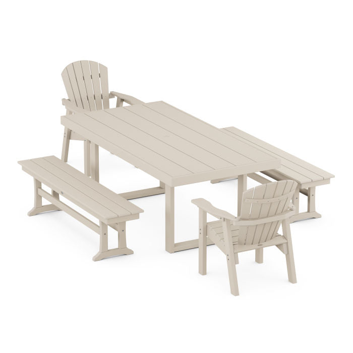 Seashell 5-Piece Dining Set with Benches