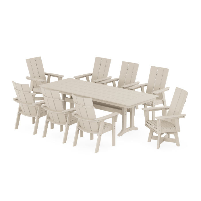 Modern Curveback Adirondack Swivel 9-Piece Farmhouse Dining Set with Trestle Legs