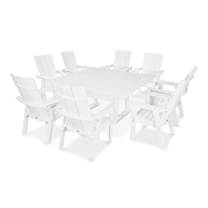 Modern Curveback Adirondack 9-Piece Farmhouse Trestle Dining Set in Vintage Finish