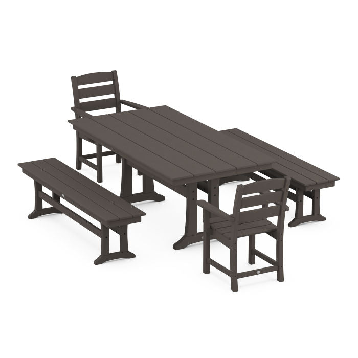 Lakeside 5-Piece Farmhouse Dining Set With Trestle Legs in Vintage Finish