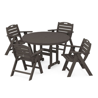 Nautical Folding Lowback Chair 5-Piece Round Farmhouse Dining Set in Vintage Finish