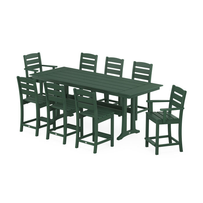 Lakeside 9-Piece Farmhouse Counter Set with Trestle Legs
