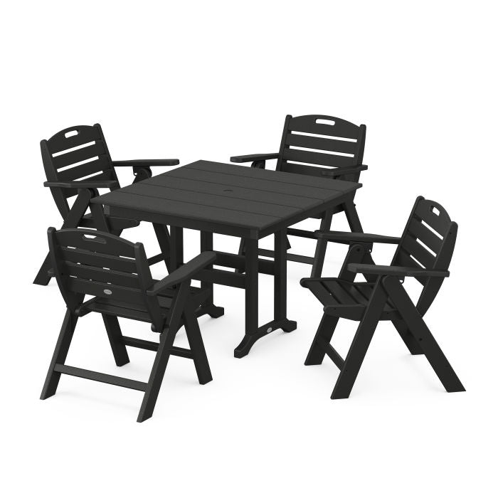 Nautical Folding Lowback Chair 5-Piece Farmhouse Dining Set