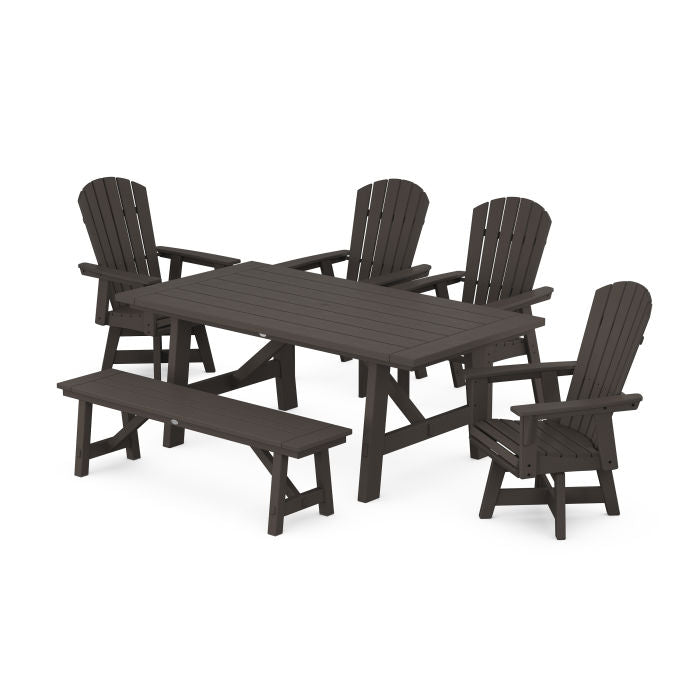 Nautical Adirondack Swivel 6-Piece Rustic Farmhouse Dining Set With Trestle Legs in Vintage Finish