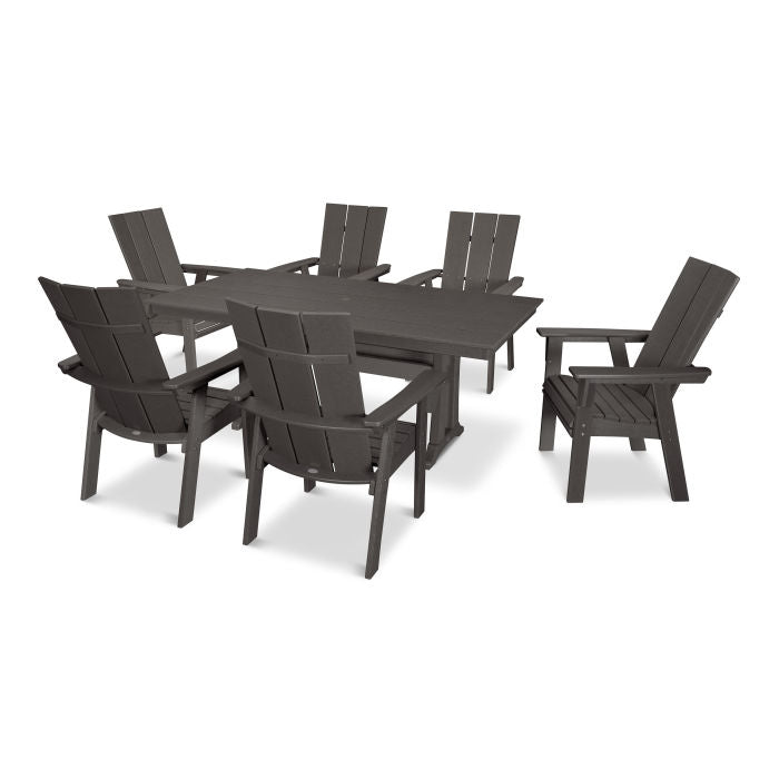 Modern Curveback Adirondack 7-Piece Farmhouse Dining Set with Trestle Legs in Vintage Finish