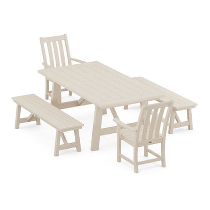 Vineyard 5-Piece Rustic Farmhouse Dining Set With Benches