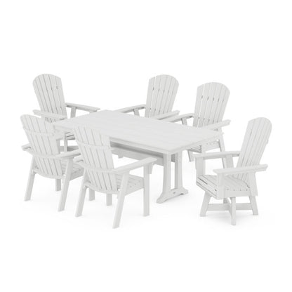 Nautical Curveback Adirondack Swivel Chair 7-Piece Farmhouse Dining Set With Trestle Legs