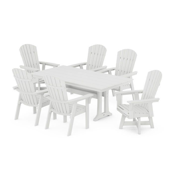 Nautical Curveback Adirondack Swivel Chair 7-Piece Farmhouse Dining Set With Trestle Legs
