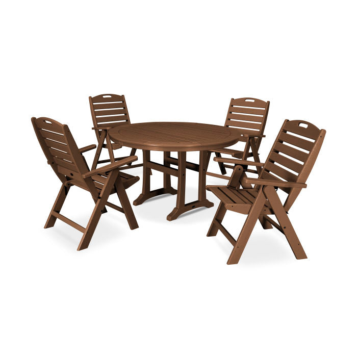 5-Piece Nautical Highback Chair Round Dining Set with Trestle Legs