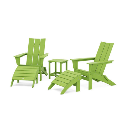 Modern Folding Adirondack Chair 5-Piece Set with Ottomans and 18" Side Table