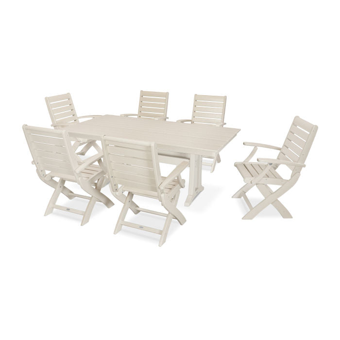 Signature Folding Chair 7-Piece Farmhouse Dining Set with Trestle Legs