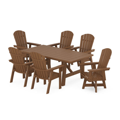 Nautical Curveback Adirondack Swivel Chaie 7-Piece Rustic Farmhouse Dining Set
