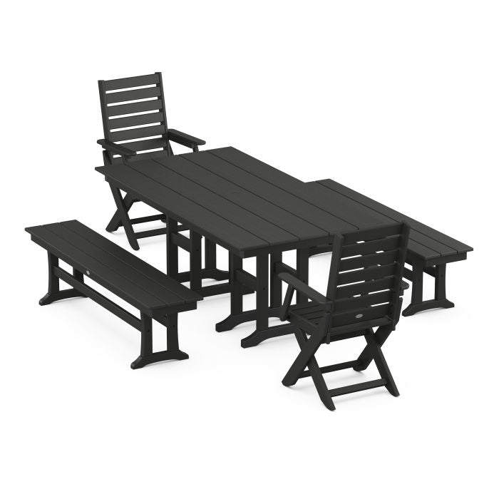 Captain 5-Piece Farmhouse Dining Set with Benches