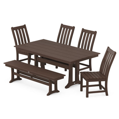 Vineyard Side Chair 6-Piece Farmhouse Dining Set with Trestle Legs and Bench