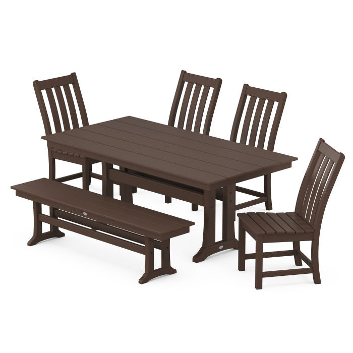 Vineyard Side Chair 6-Piece Farmhouse Dining Set with Trestle Legs and Bench