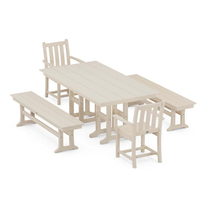 Traditional Garden 5-Piece Farmhouse Dining Set with Benches