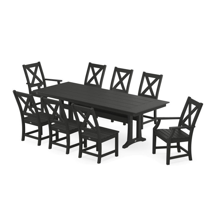 Braxton 9-Piece Farmhouse Dining Set with Trestle Legs