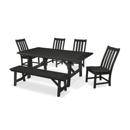 Vineyard 6-Piece Rustic Farmhouse Side Chair Dining Set with Bench