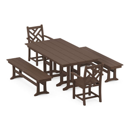Chippendale 5-Piece Farmhouse Dining Set with Benches