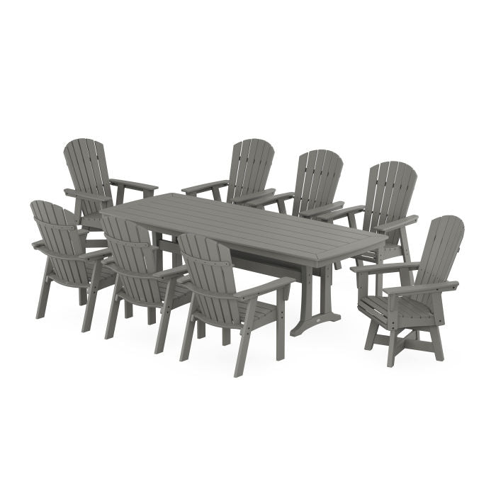 Nautical Curveback Adirondack Swivel 9-Piece Dining Set with Trestle Legs