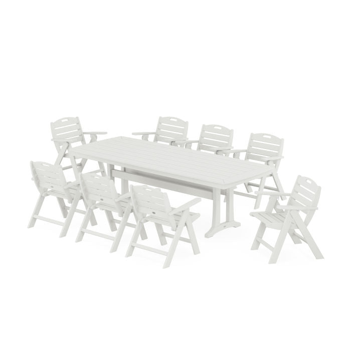 Nautical Lowback 9-Piece Dining Set with Trestle Legs in Vintage Finish