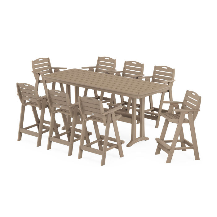 Nautical 9-Piece Bar Set with Trestle Legs in Vintage Finish