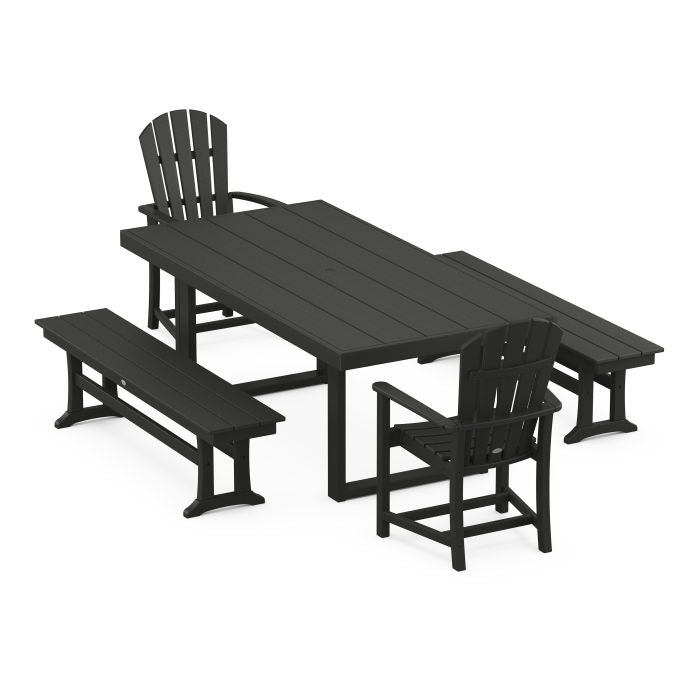 Palm Coast 5-Piece Dining Set with Benches