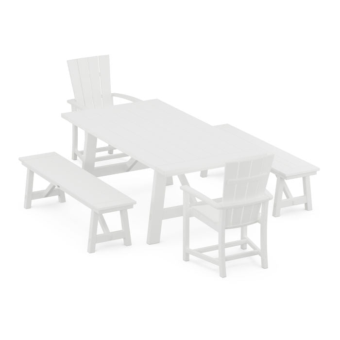 Quattro 5-Piece Rustic Farmhouse Dining Set With Benches