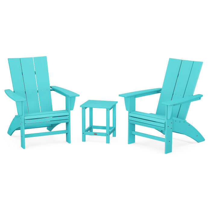 Modern 3-Piece Curveback Adirondack Set with Long Island 18" Side Table