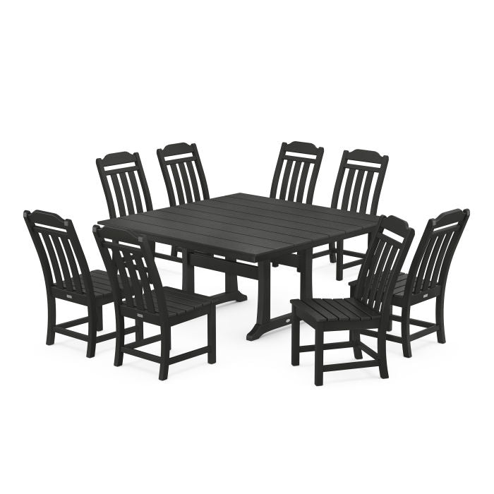 Country Living 9-Piece Square Farmhouse Side Chair Dining Set with Trestle Legs