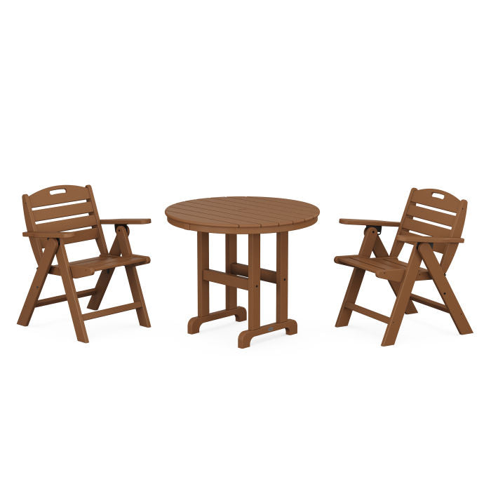 Nautical Folding Lowback Chair 3-Piece Round Dining Set