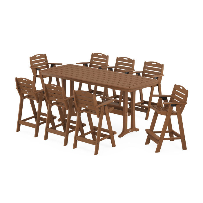 Nautical 9-Piece Bar Set with Trestle Legs